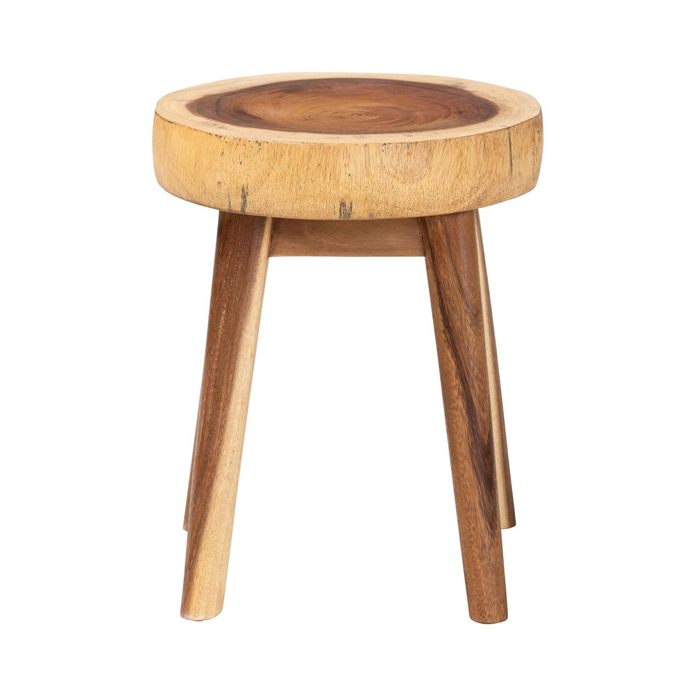 Jia Suar Wood End Table - Handcrafted Side Table with Live Edge Round Top and Tapered Legs, Rustic Boho Accent Furniture for Living Room, Bedroom, or Patio