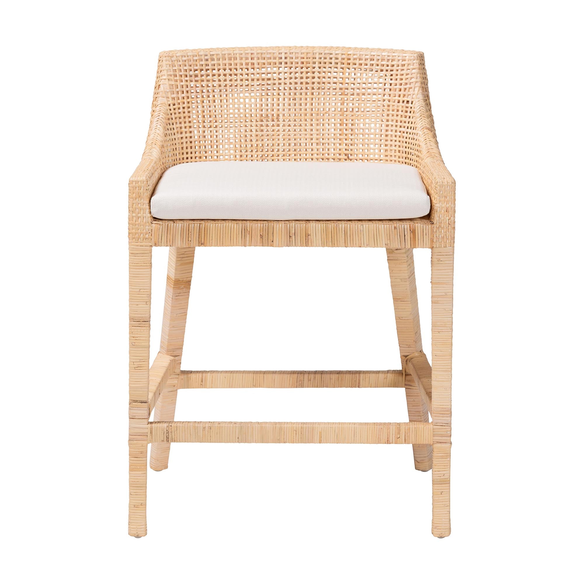 bali & pari Beata Natural Rattan Counter Stool - Handcrafted Wingback Counter Chair with Woven Detailing and Removable Cushion, Coastal Boho Style Seating for Kitchen Island or Dining Area