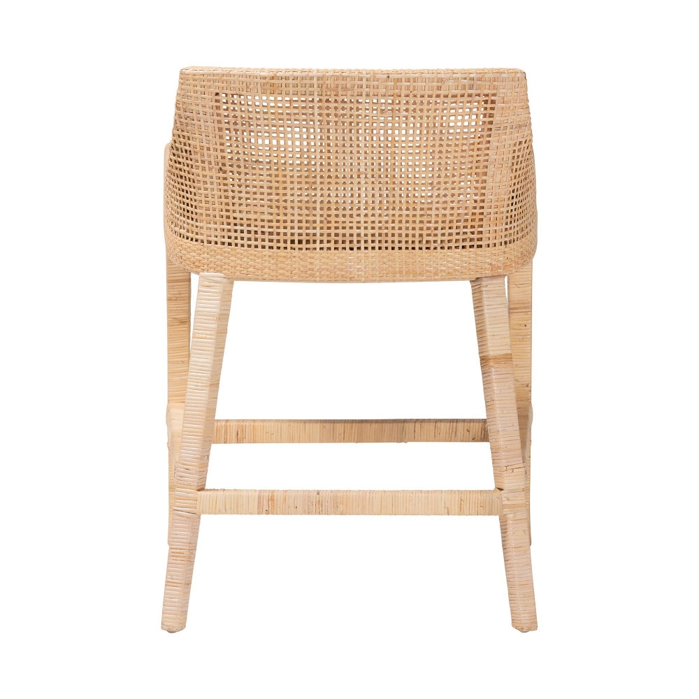 bali & pari Beata Natural Rattan Counter Stool - Handcrafted Wingback Counter Chair with Woven Detailing and Removable Cushion, Coastal Boho Style Seating for Kitchen Island or Dining Area