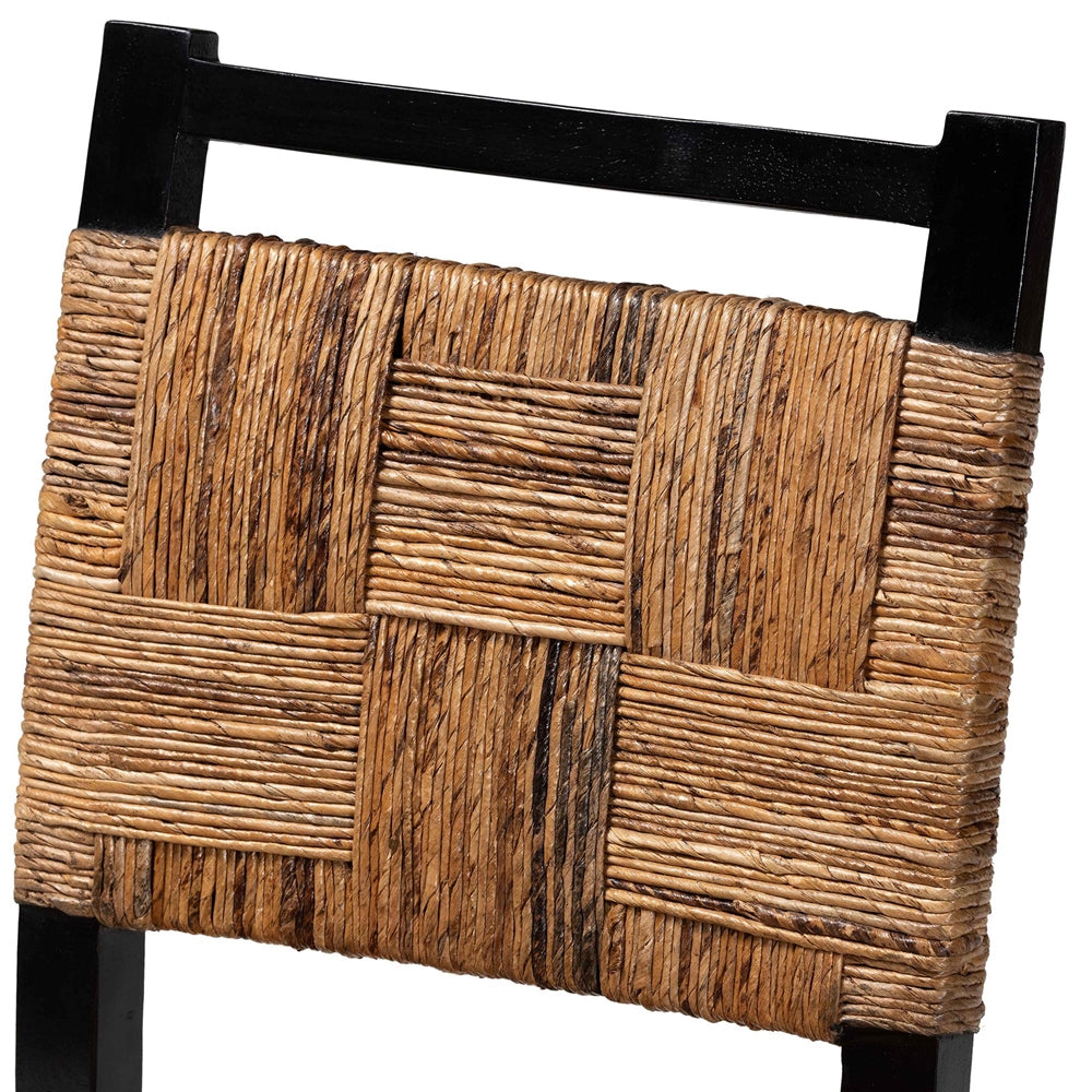 Raniya Handwoven Seagrass Dining Chair Set of 2- Solid Mango Wood Frame with Woven Seat and Backrest, Rustic Boho Style Kitchen or Dining Room Seating, Black