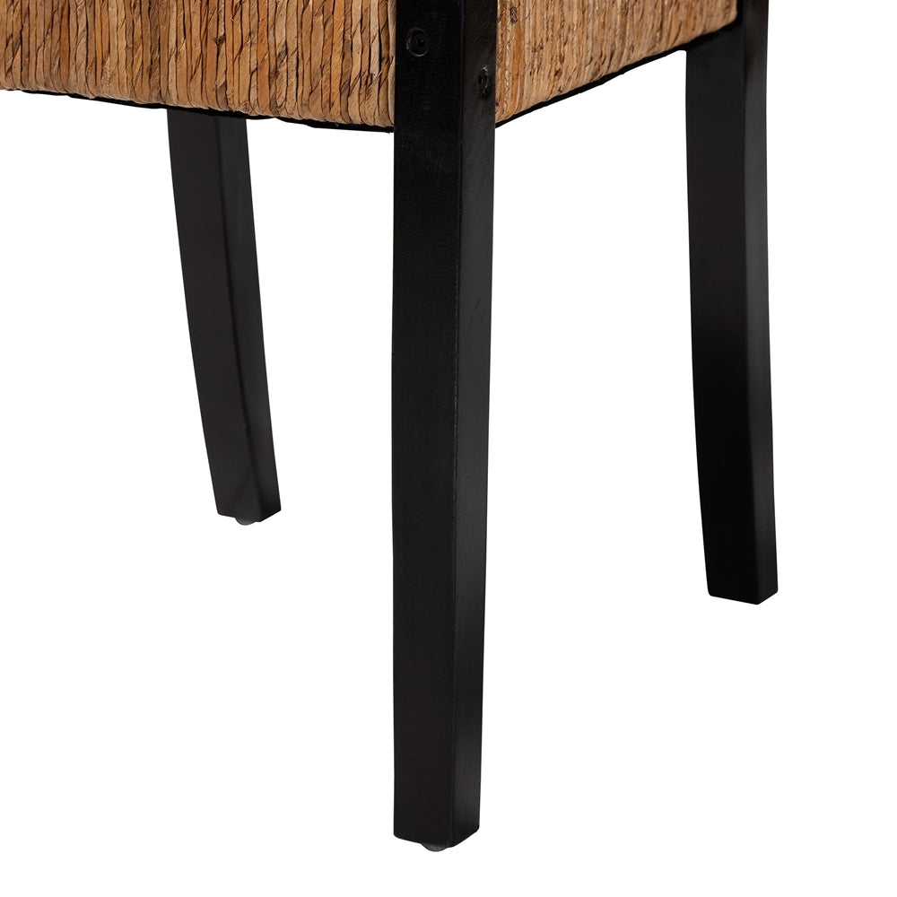 Raniya Handwoven Seagrass Dining Chair Set of 2- Solid Mango Wood Frame with Woven Seat and Backrest, Rustic Boho Style Kitchen or Dining Room Seating, Black