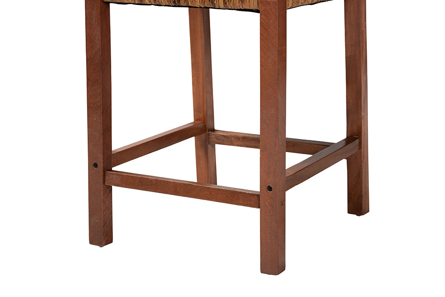 Chabela Seagrass Counter Stool Set of 2 - Solid Mango Wood Frame with Woven Seat and Backrest, Rustic Boho Style Dining or Kitchen Island Seating, Brown