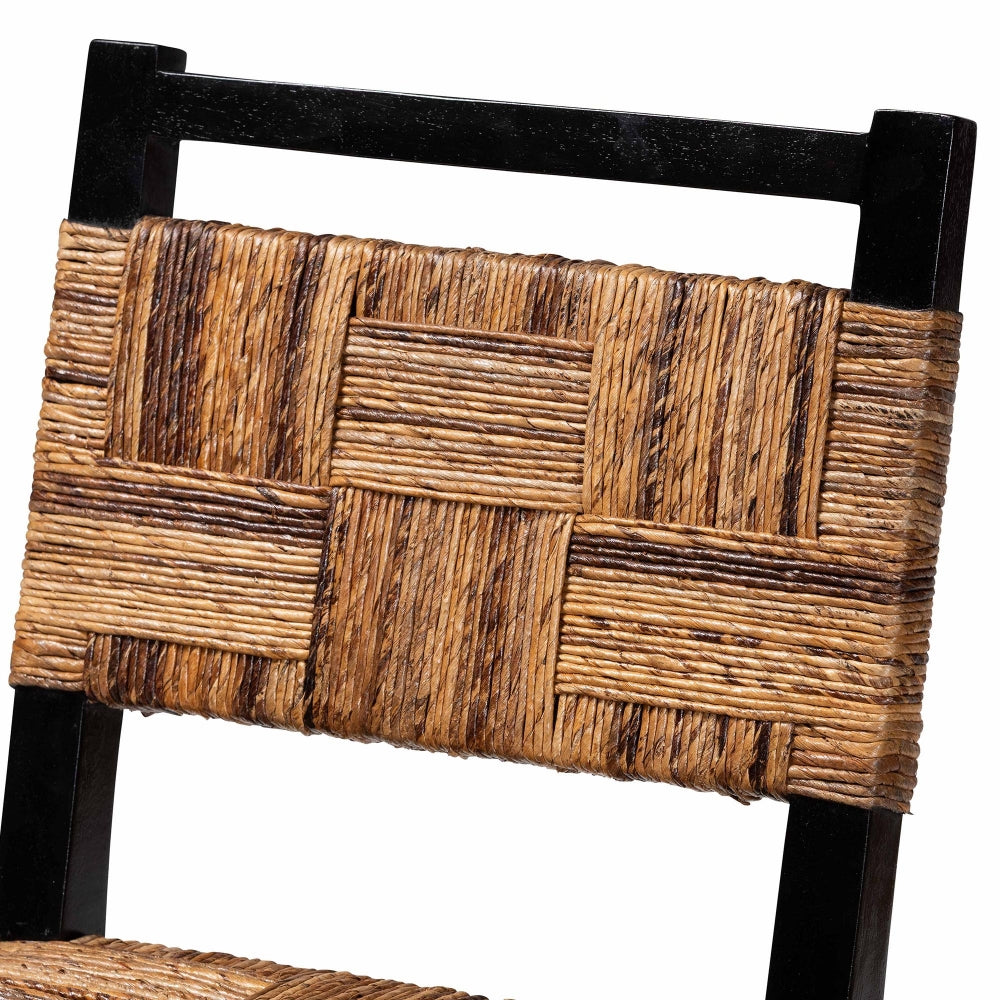 Raniya Seagrass Counter Stool Set of 2 - Solid Mango Wood Frame with Woven Seat and Backrest, Rustic Boho Style Dining or Kitchen Island Seating, Black