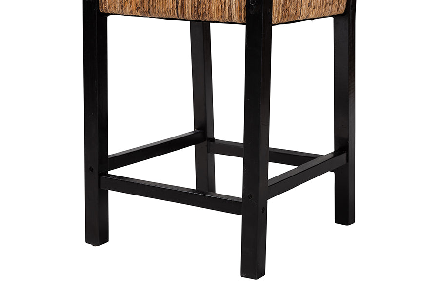 Raniya Seagrass Counter Stool Set of 2 - Solid Mango Wood Frame with Woven Seat and Backrest, Rustic Boho Style Dining or Kitchen Island Seating, Black