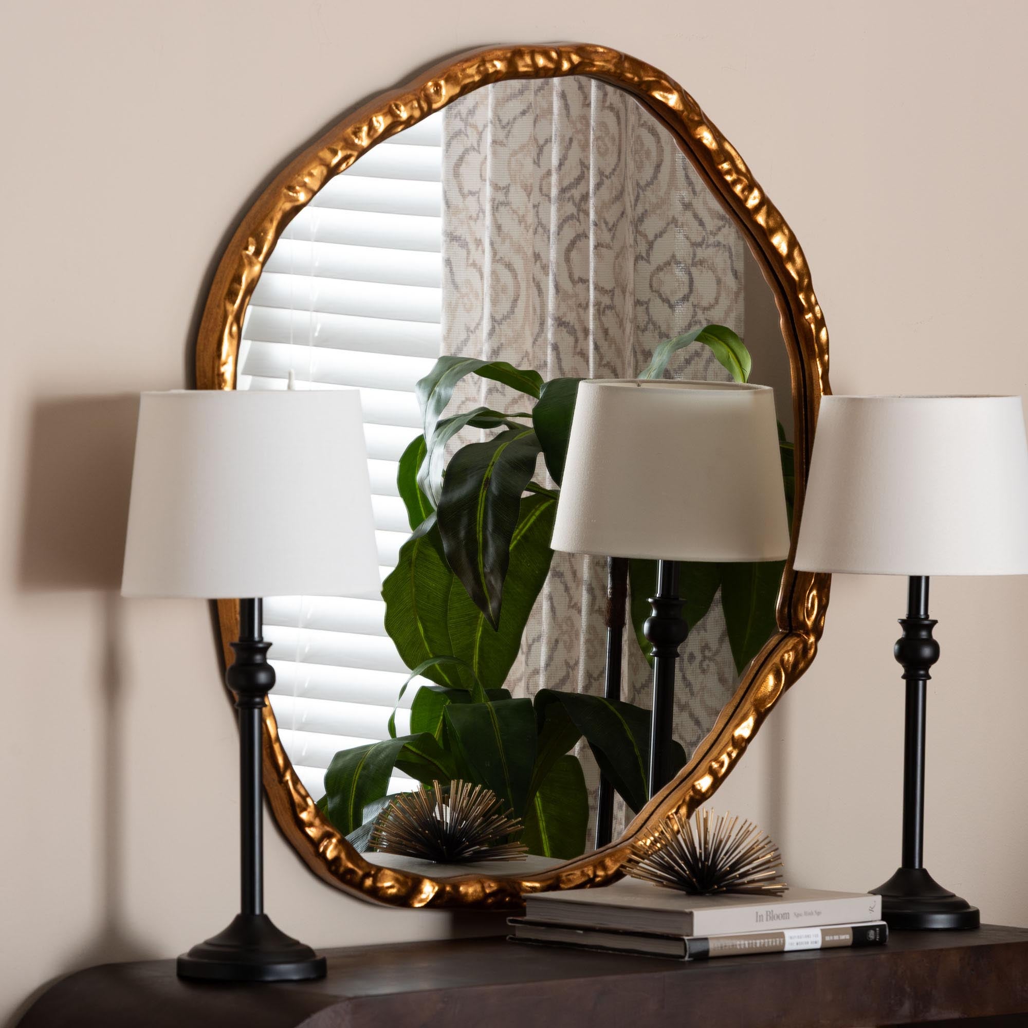Urania Wall Mirror - Irregular Shape Accent Mirror with Antique Goldleaf Frame, Modern Accent for Living Room, Entryway, or Bedroom Decor