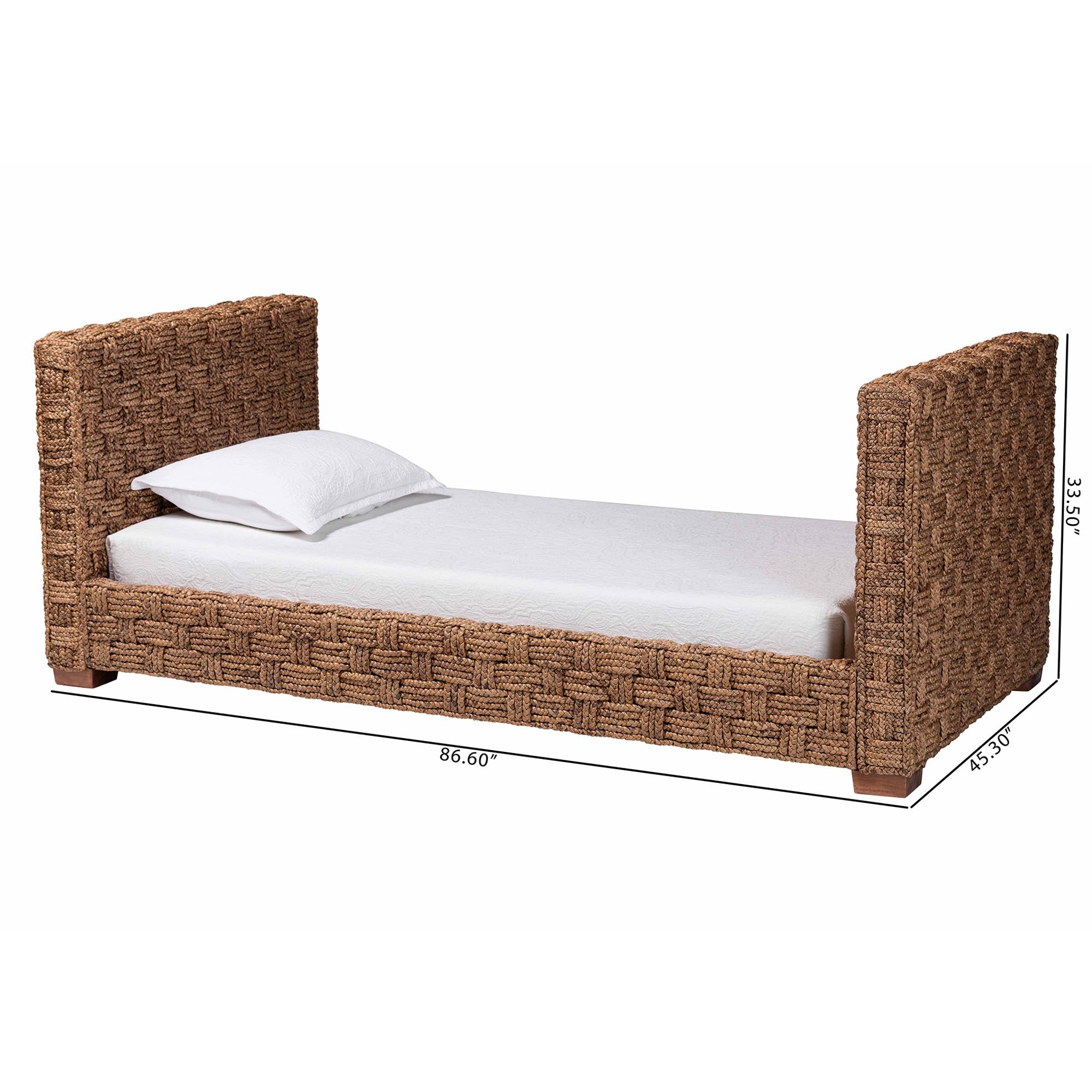 bali & pari Rhinos Handwoven Seagrass Daybed - Twin Size Coastal Boho Bed Frame with Basketweave Design