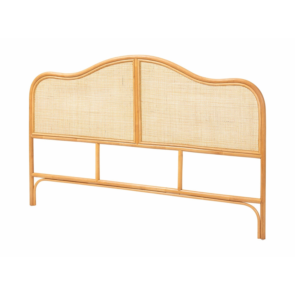 Adelita Natural Rattan Arched Headboard - Handwoven Cane Panel with Rattan Frame, Coastal Boho Style Bedroom Decor, Queen