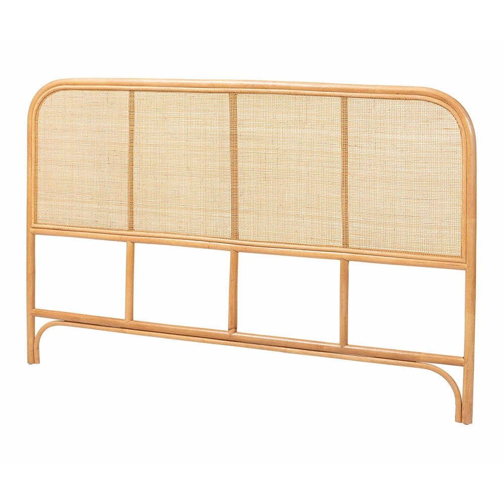 Agota Natural Rattan Standalone Headboard - Handwoven Wicker Panel with Rounded Corners and Rattan Frame, Coastal Boho Style Bedroom Decor, Queen