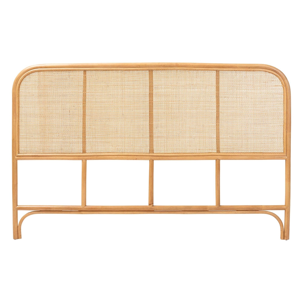 Agota Natural Rattan Standalone Headboard - Handwoven Wicker Panel with Rounded Corners and Rattan Frame, Coastal Boho Style Bedroom Decor, Queen