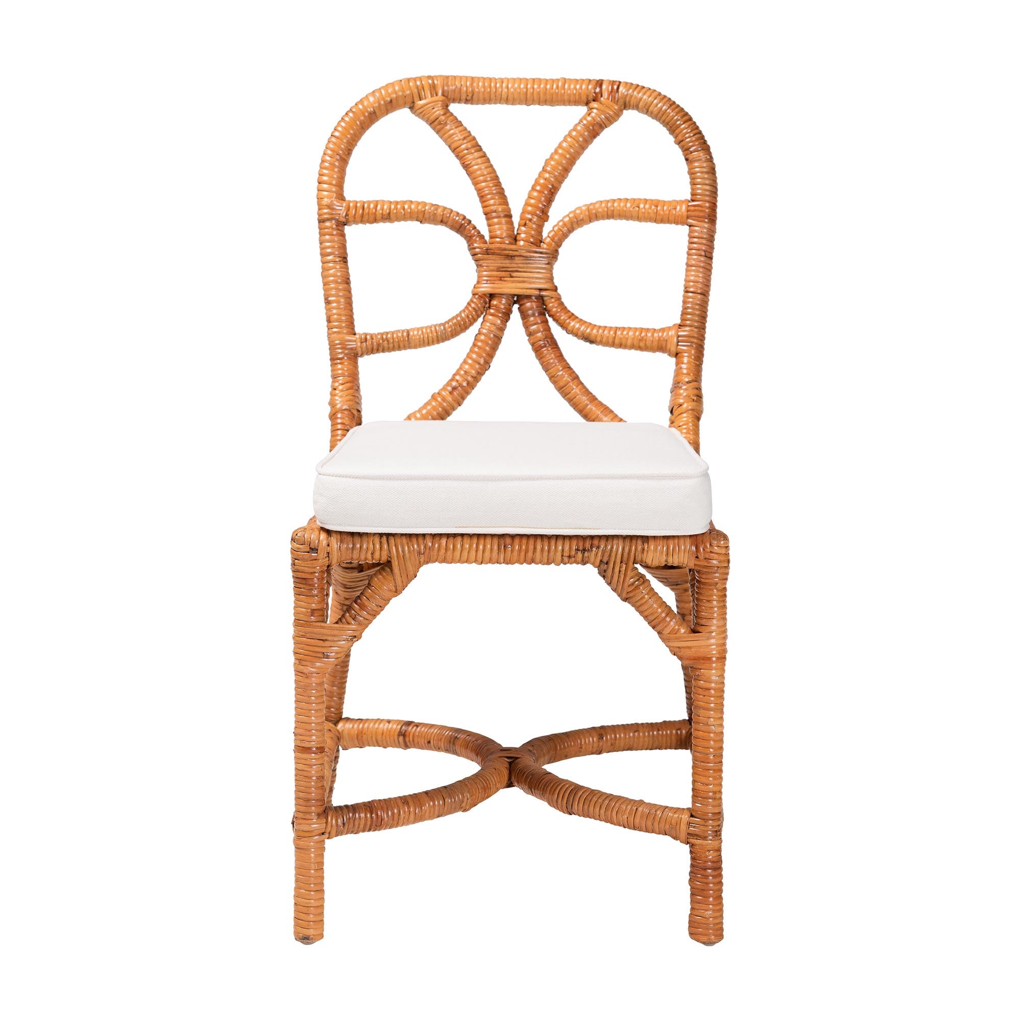 bali & pari Alondra Natural Rattan Dining Chair - Handwoven Wicker Side Chair with Removable Cushion, Coastal Boho Kitchen or Dining Room Seating