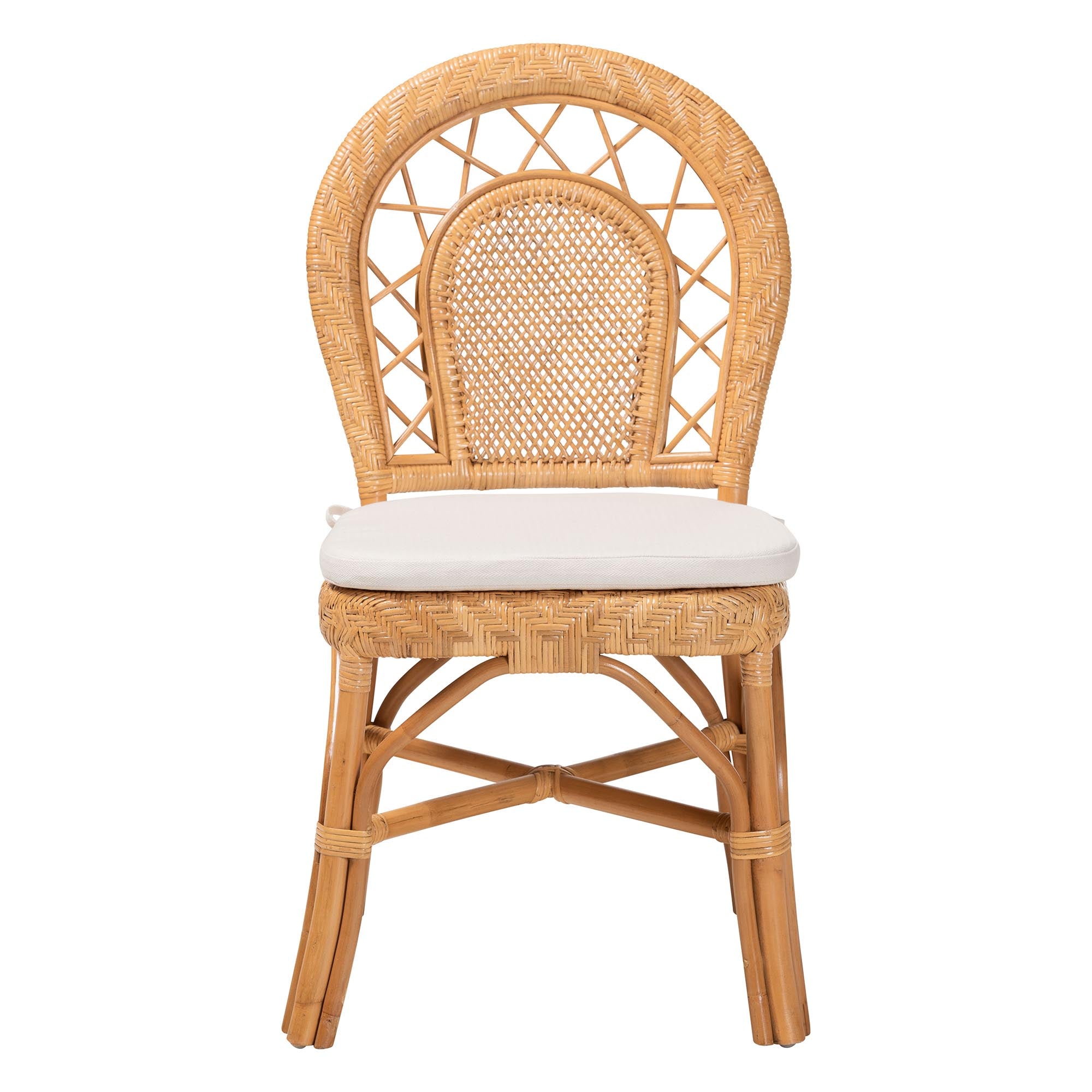 Adam Natural Rattan Dining Chair with Curved Backrest and Removable Cushion - Handwoven Wicker Accent Chair for Dining Room or Kitchen