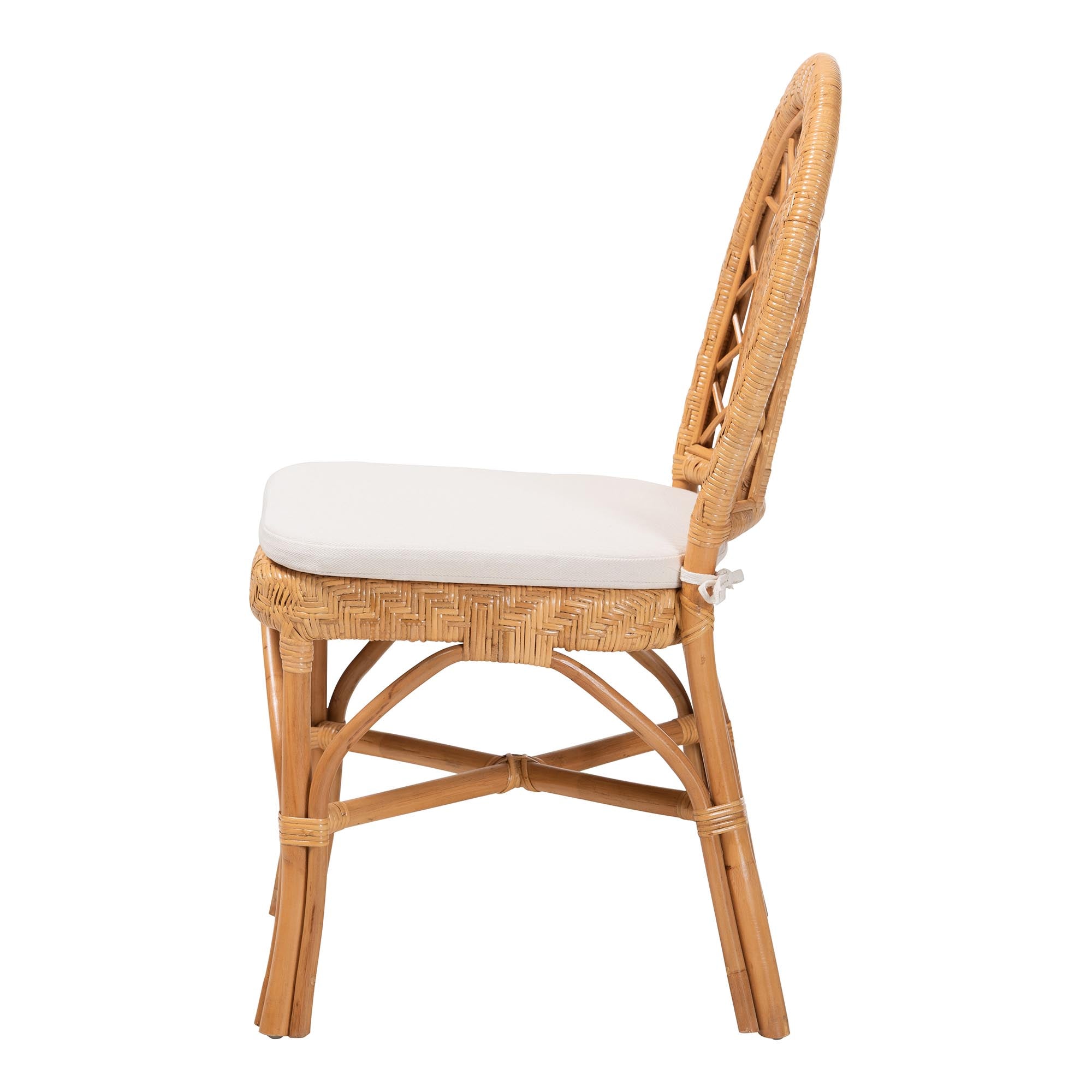 Adam Natural Rattan Dining Chair with Curved Backrest and Removable Cushion - Handwoven Wicker Accent Chair for Dining Room or Kitchen