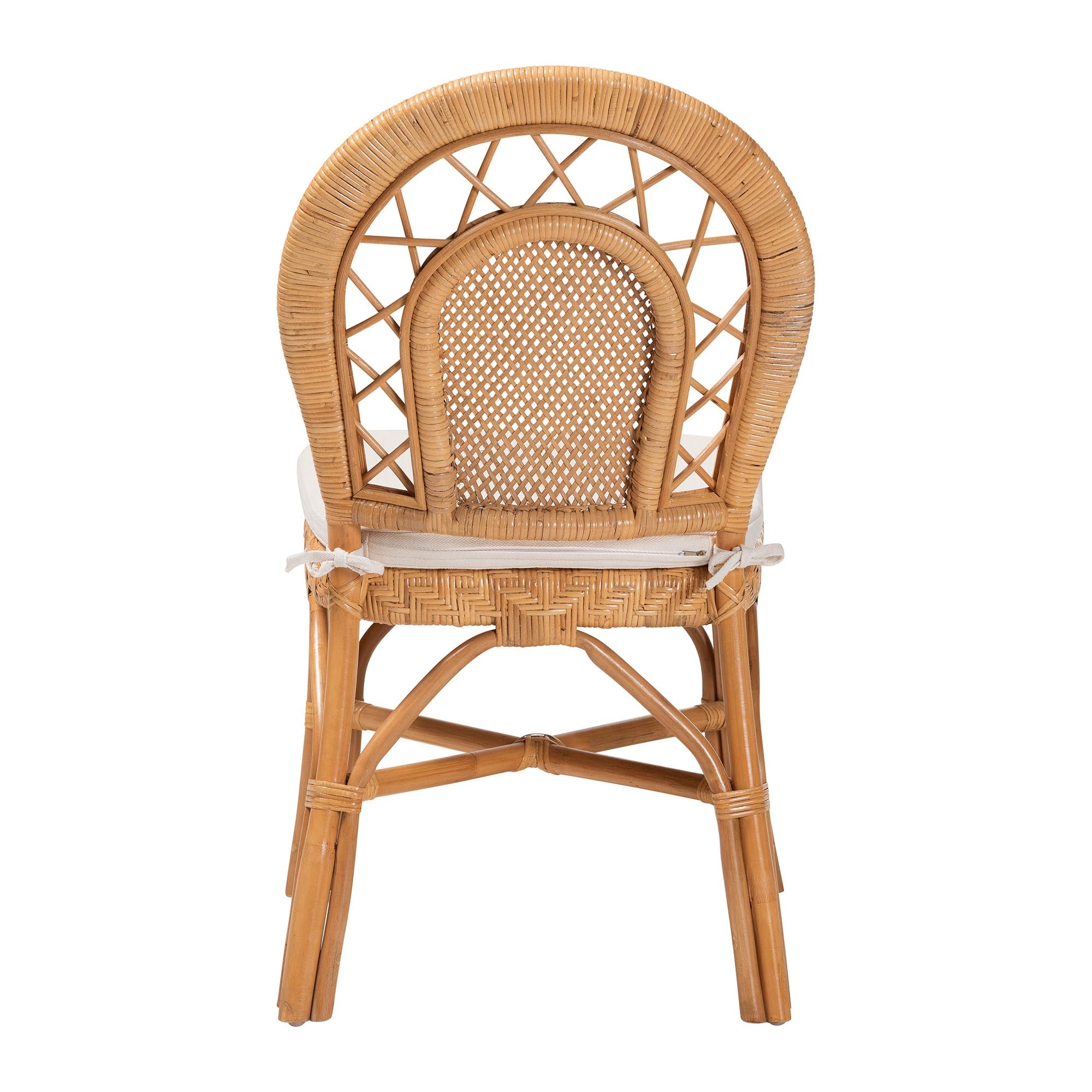 Adam Natural Rattan Dining Chair with Curved Backrest and Removable Cushion - Handwoven Wicker Accent Chair for Dining Room or Kitchen