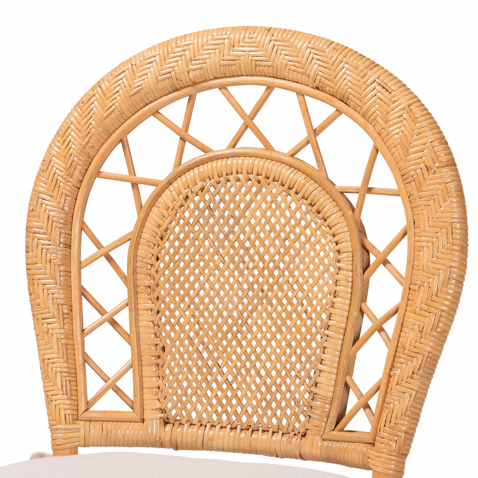 Adam Natural Rattan Dining Chair with Curved Backrest and Removable Cushion - Handwoven Wicker Accent Chair for Dining Room or Kitchen