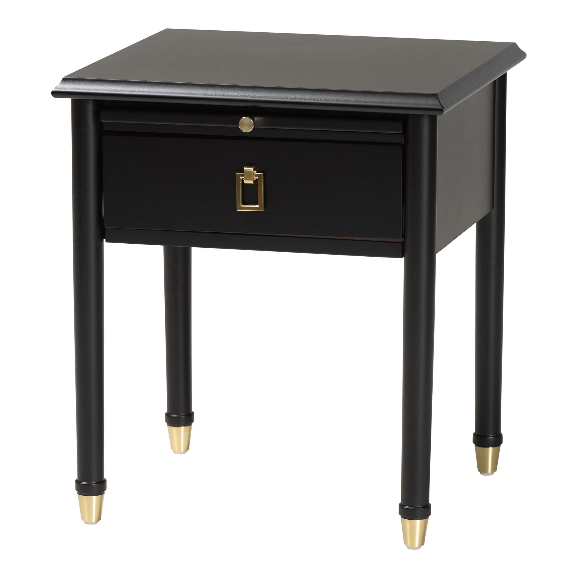 Baxton Studio Tamra Black Wood Nightstand with Pullout Shelf - Modern Transitional Bedside Table with Metallic Accents