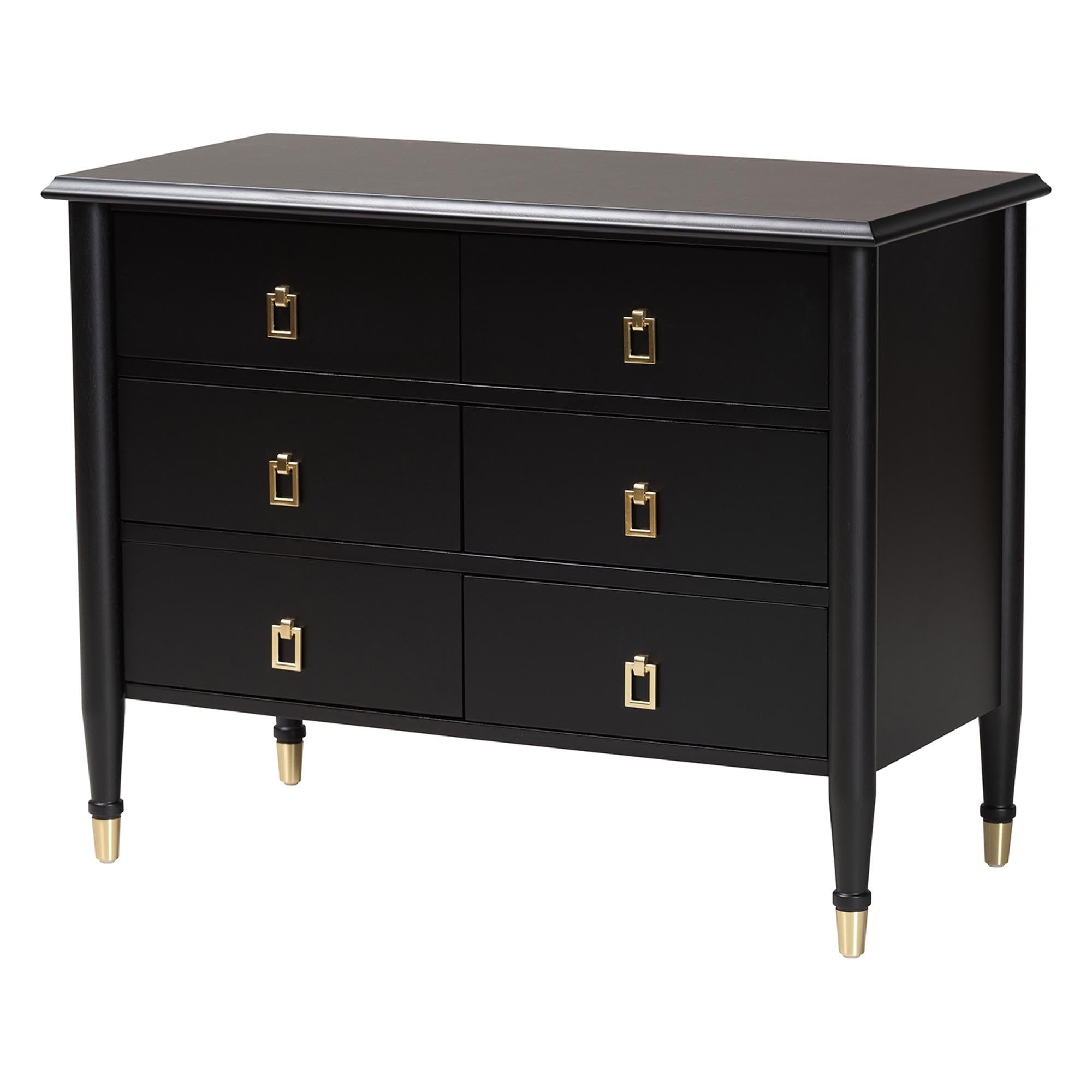 Tamra Black Wood Chest with Drawers - Bedroom Storage Unit with Metallic Accents, 6-Drawer Modern Transitional Bedroom Storage Solution