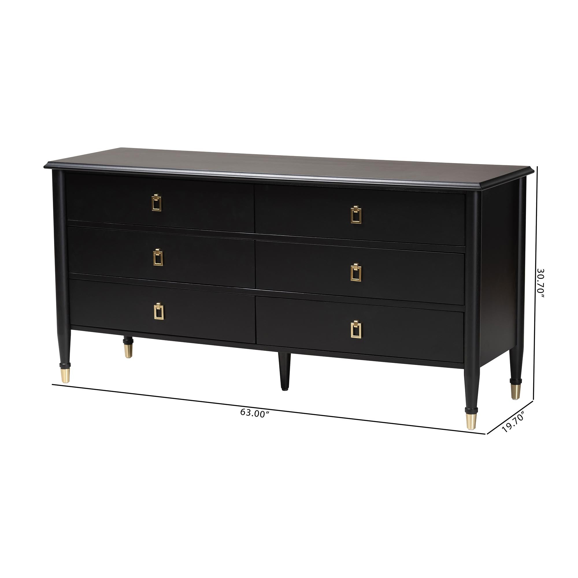 Tamra Black Wood Dresser with Drawers - Bedroom Storage Unit with Metallic Accents, 6-Drawer Modern Transitional Bedroom Storage Solution