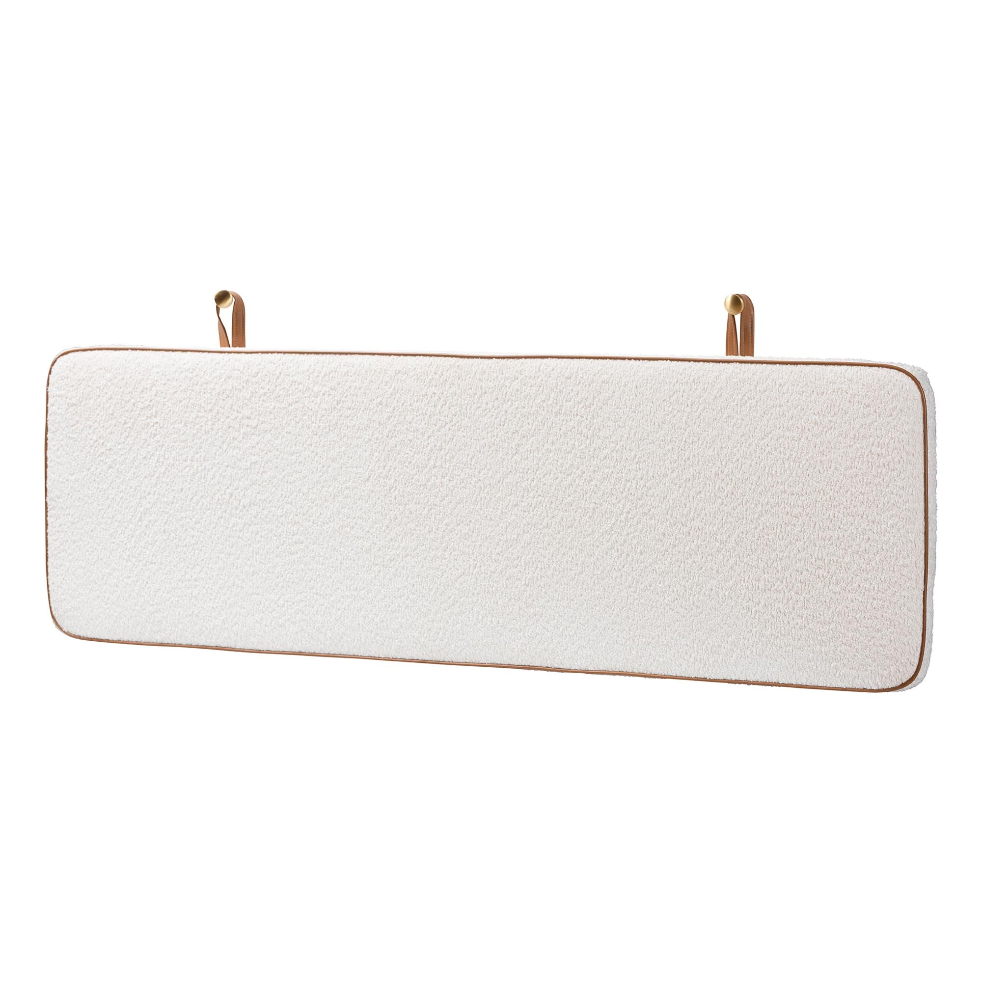 Belden Boucle Upholstered Wall-Mounted Headboard - Padded Cushion Panel with Faux Leather Piping, Modern Bedroom Accent Piece, Cream, Queen