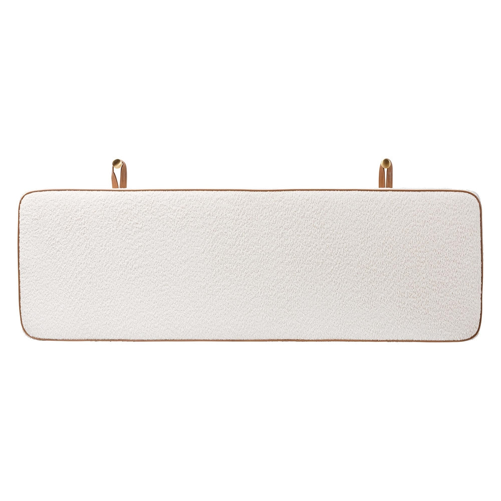 Belden Boucle Upholstered Wall-Mounted Headboard - Padded Cushion Panel with Faux Leather Piping, Modern Bedroom Accent Piece, Cream, Queen