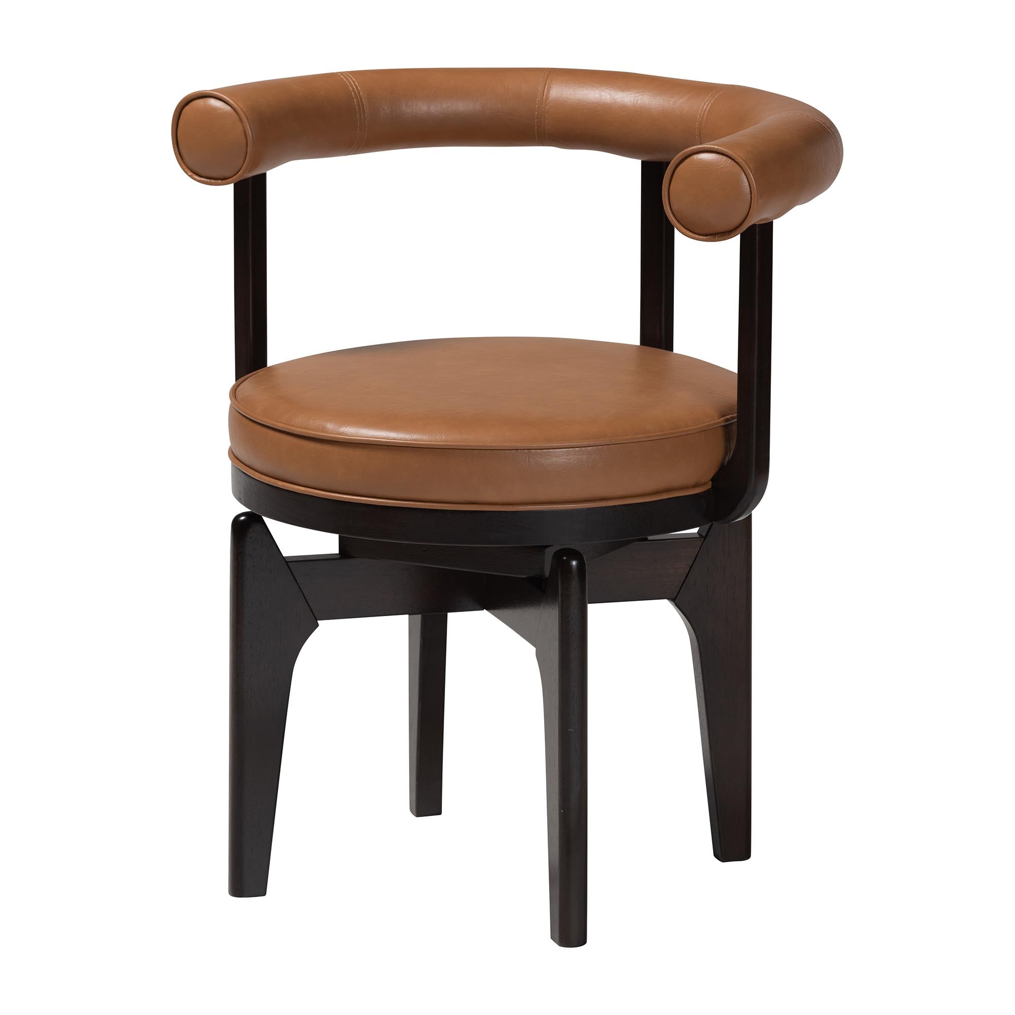 Delacruz Swivel Dining Chair - Round Open Back Accent Chair with Faux Leather Upholstery, Modern Contemporary Seating for Kitchen or Dining Room