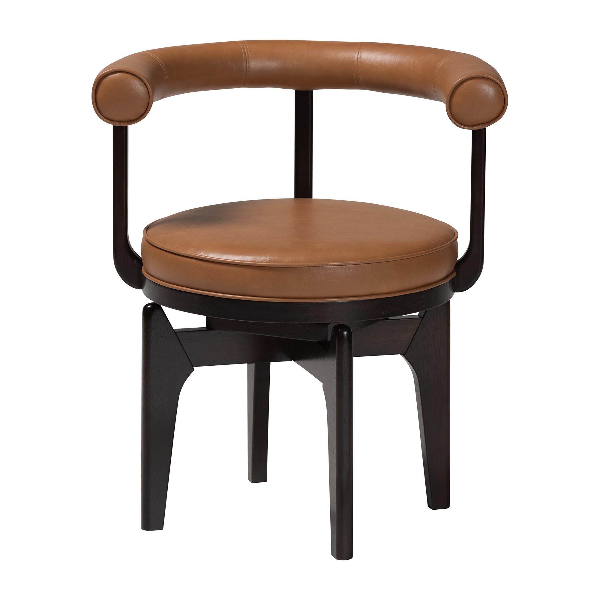 Delacruz Swivel Dining Chair - Round Open Back Accent Chair with Faux Leather Upholstery, Modern Contemporary Seating for Kitchen or Dining Room