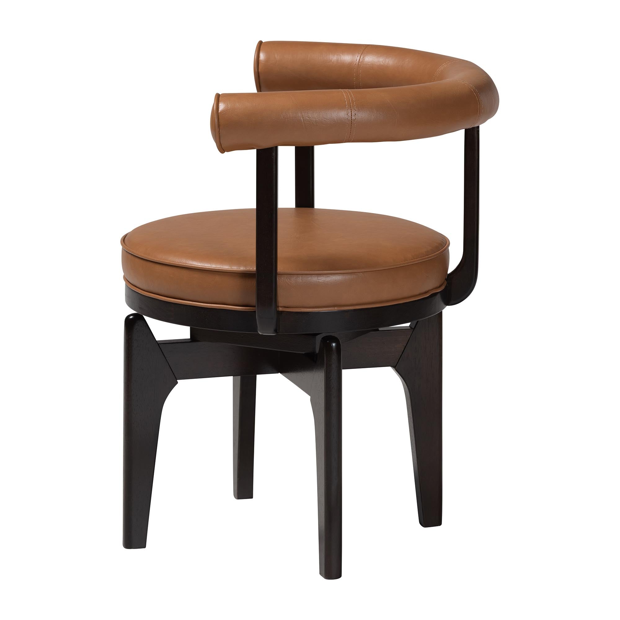 Delacruz Swivel Dining Chair - Round Open Back Accent Chair with Faux Leather Upholstery, Modern Contemporary Seating for Kitchen or Dining Room