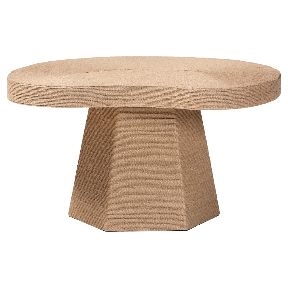 Lenka Natural Jute Coffee Table - Textured Handwoven Cocktail Table with Sculptural Base and Irregular Top for Living Room or Lounge