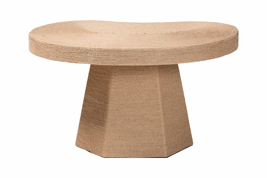 bali & pari Lenka Natural Jute Coffee Table - Textured Handwoven Cocktail Table with Sculptural Base and Irregular Top for Living Room or Lounge