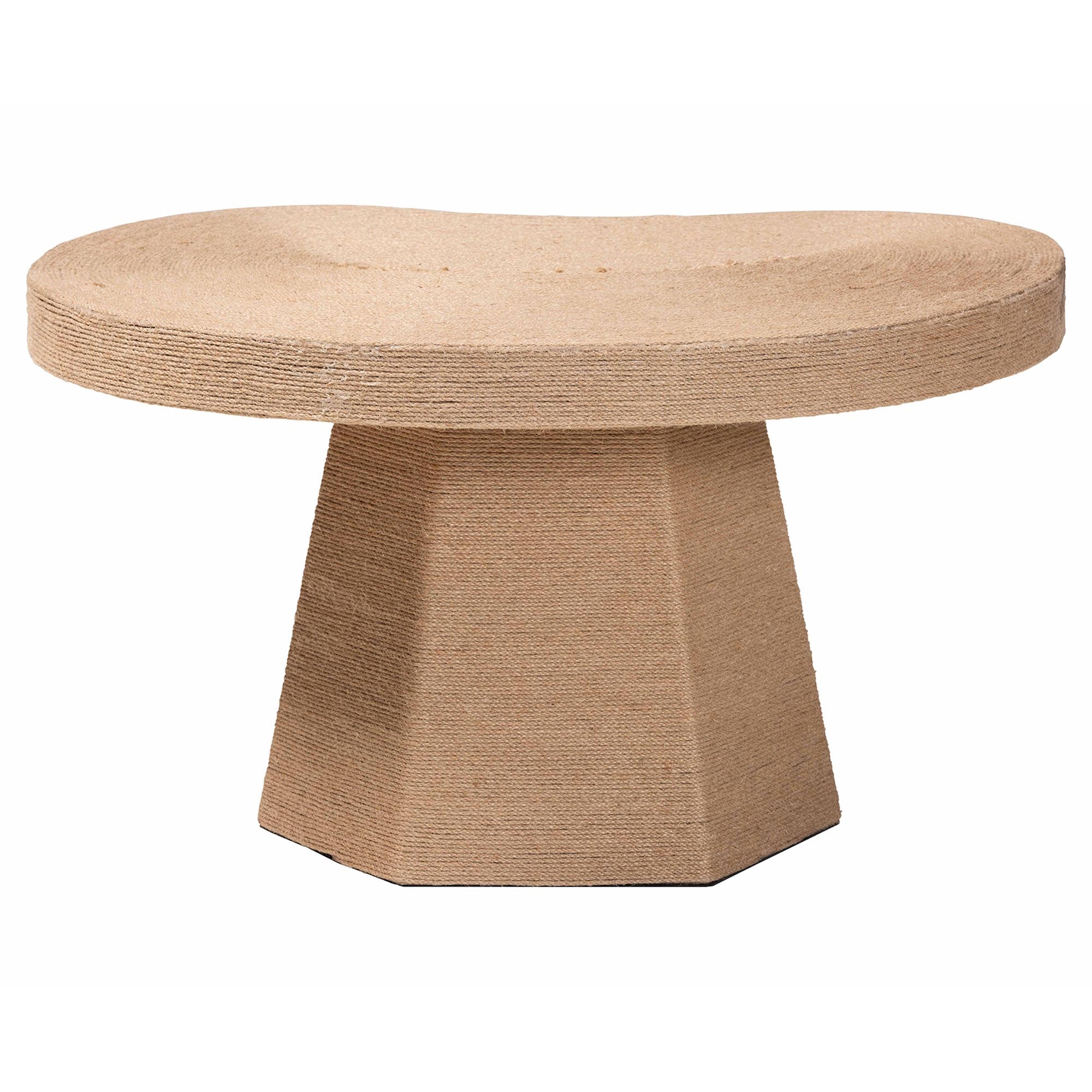 Lenka Natural Jute Coffee Table - Textured Handwoven Cocktail Table with Sculptural Base and Irregular Top for Living Room or Lounge