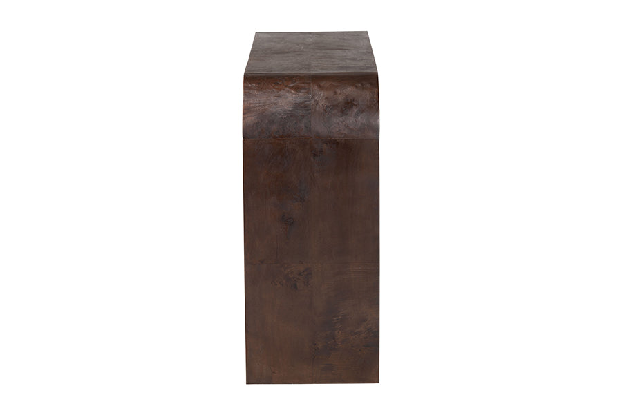 bali & pari Revelle Real Burl Wood Console Table in Dark Walnut Brown - Modern Entryway or Sofa Table with Waterfall Design and Minimalist Silhouette for Living Room or Hallway