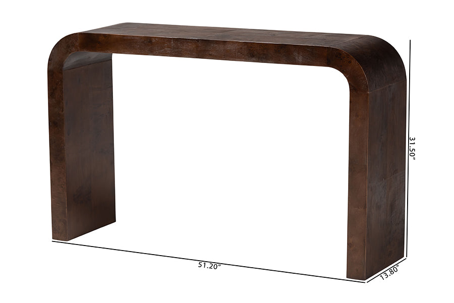 bali & pari Revelle Real Burl Wood Console Table in Dark Walnut Brown - Modern Entryway or Sofa Table with Waterfall Design and Minimalist Silhouette for Living Room or Hallway