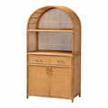 Mairen Arched Natural Rattan Storage Cabinet -  Handwoven Pole Rattan Hutch with Two Drawers and Doors, Boho Coastal Display Cabinet for Dining Room or Living Space