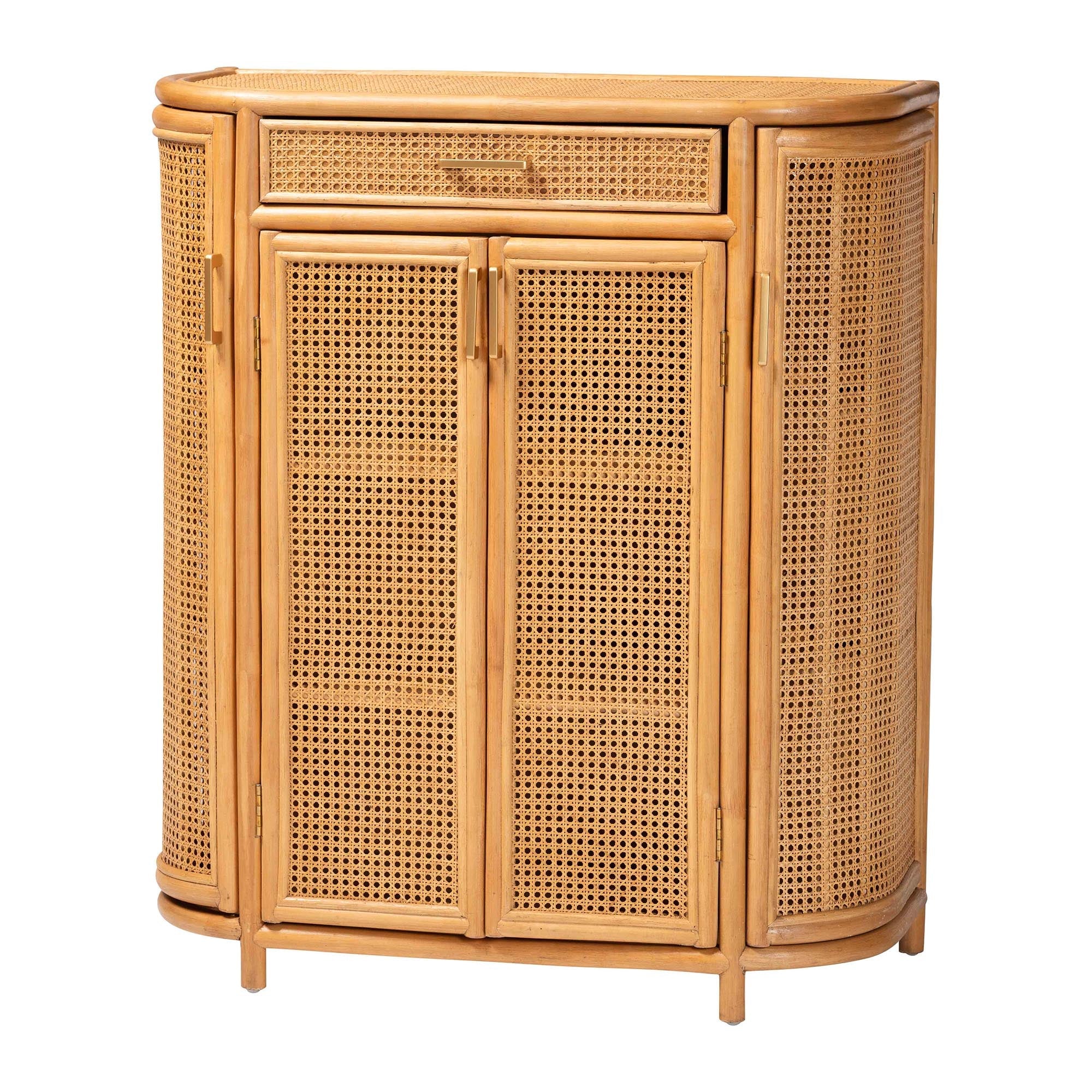 bali & pari McKenna Natural Rattan Storage Cabinet - Handwoven Wicker Accent Cabinet, Boho Coastal Style for Living Room or Entryway, 1-Drawer