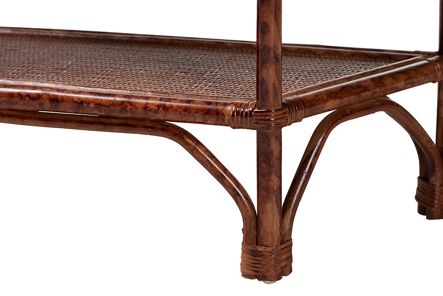 Gaspar Marbled Tortoise Natural Rattan Console Table - Handcrafted Accent Table with Chippendale Design, Coastal Tropical Style for Entryway, Hallway, or Living Room