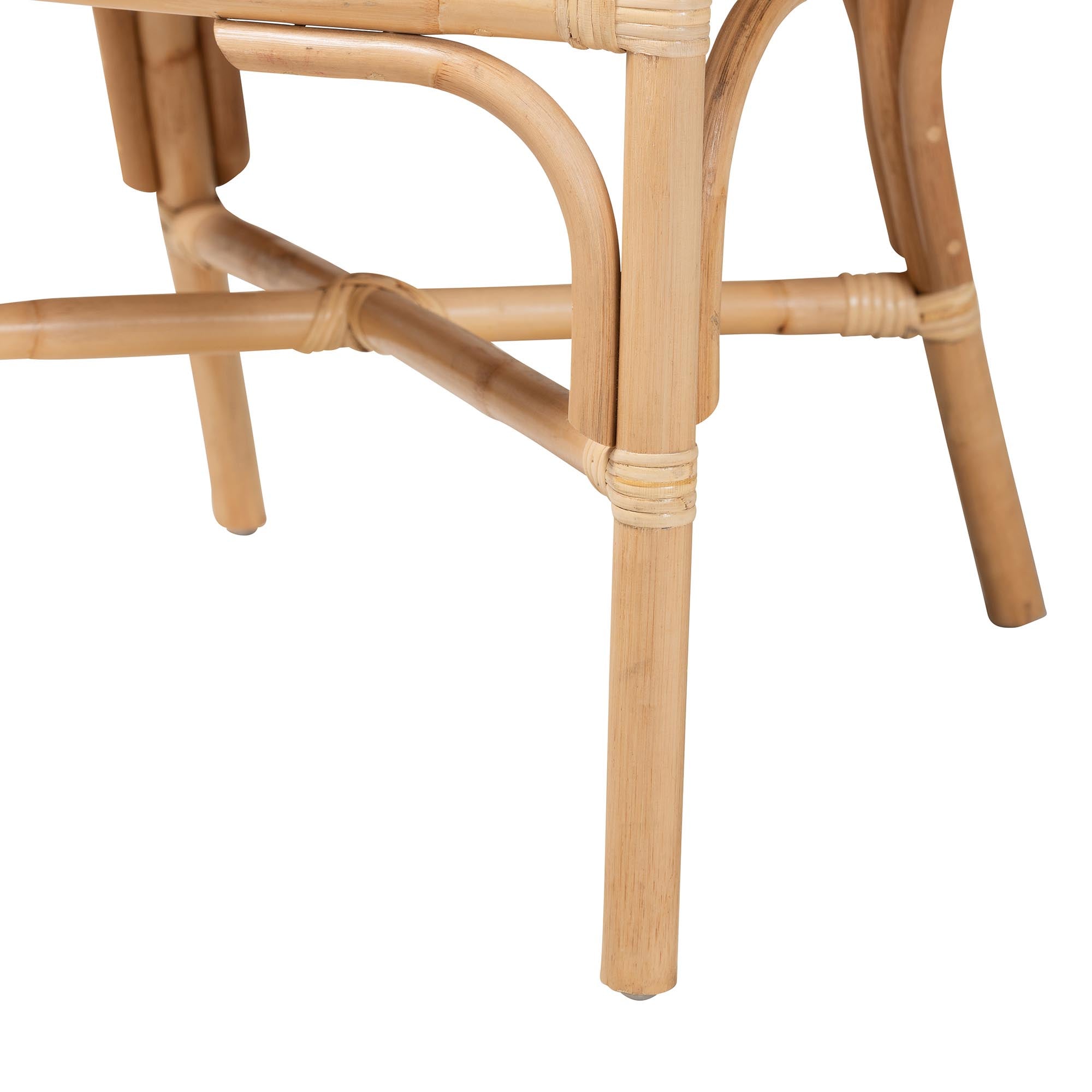 Hollis Natural Rattan Barrel Chair with Cushion - Handcrafted Accent Armchair with Laminated Rattan Pole Back, Coastal Boho Seating for Living Room or Bedroom