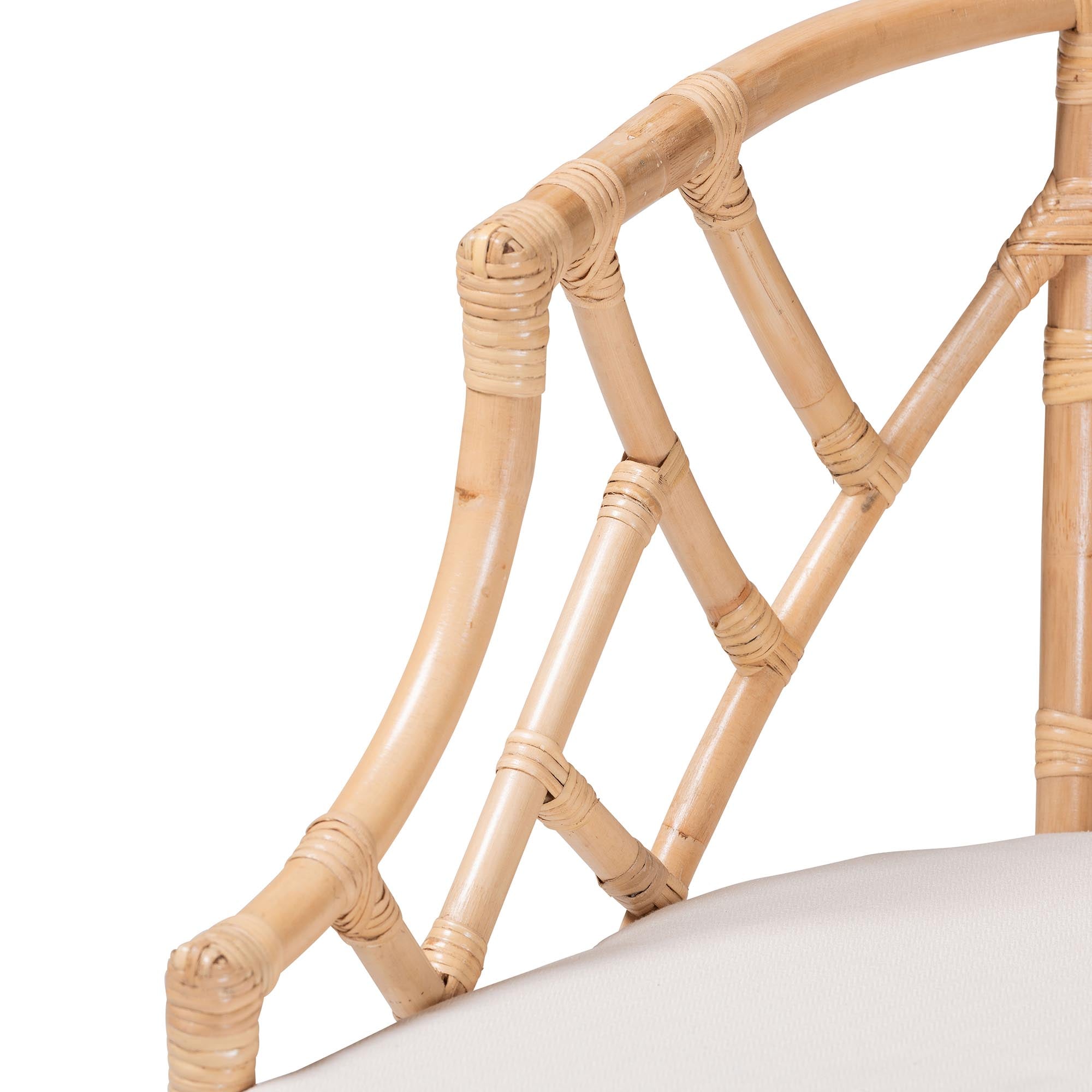 bali & pari Padma Natural Rattan Dining Chair - Handwoven Barrel Accent Chair with Bamboo-Style Frame and Lattice Detail for Boho, Coastal, or Tropical Dining or Lounge Area