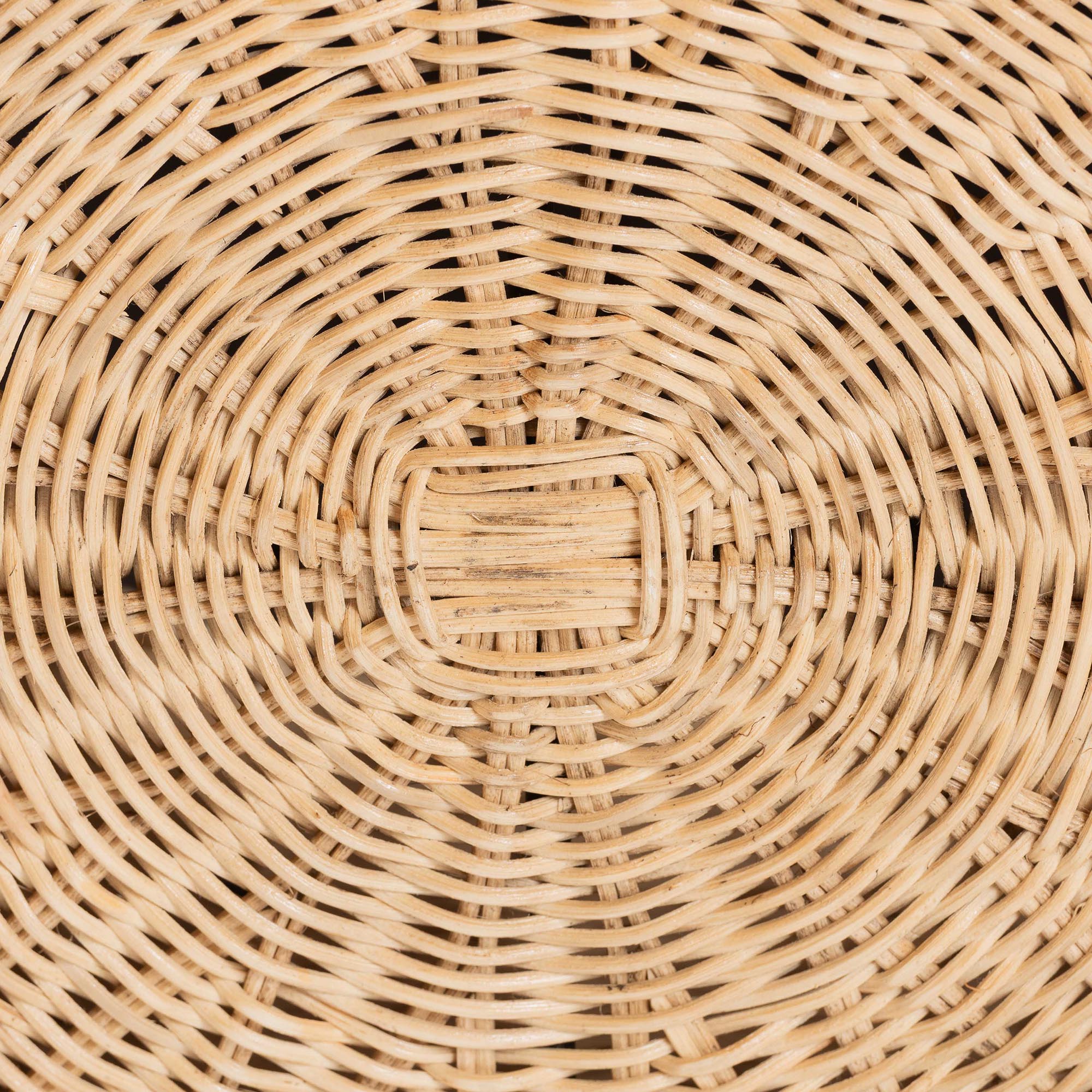 Ying Round Natural Rattan Ottoman with Cushion - Handwoven Wicker Pleated Skirt Accent Coffee Table or Extra Seating for Living Room or Sunroom, Small