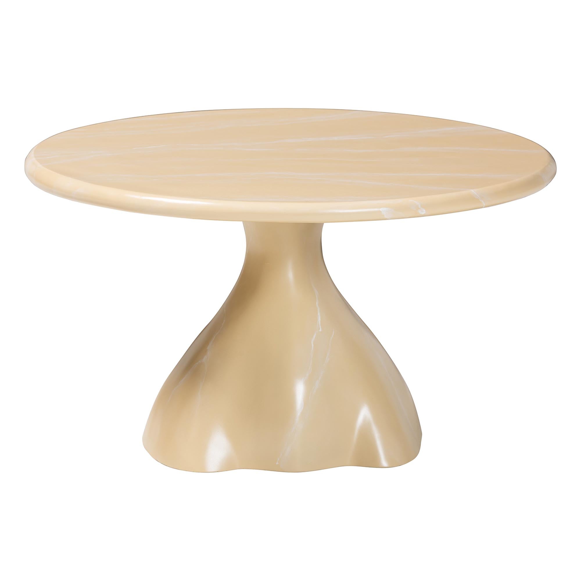 Aponi Marbled Resin Coffee Table - Sculptural Center Table with Round Top and Pedestal Base, Modern Contemporary Statement Furniture, Cream