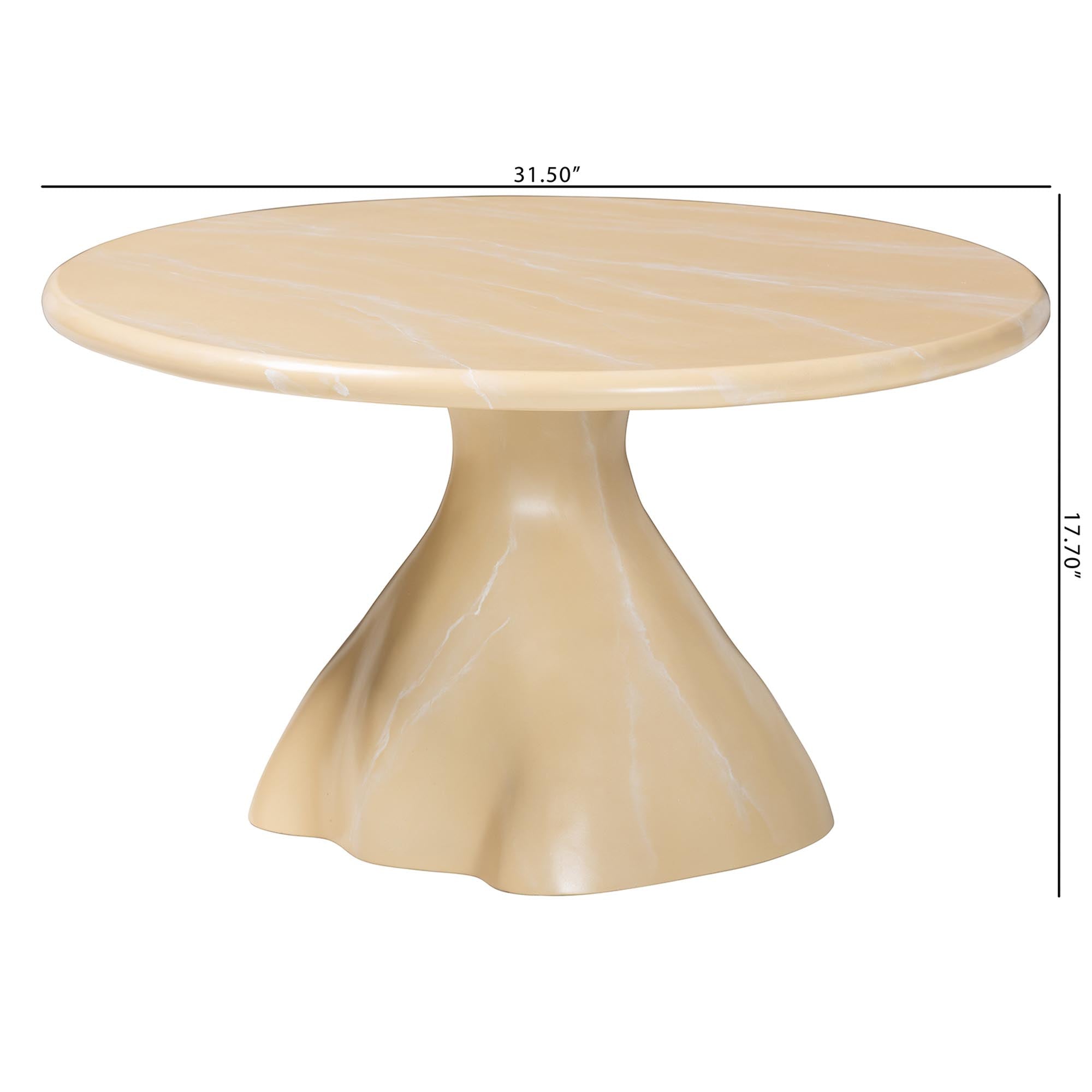Aponi Marbled Resin Coffee Table - Sculptural Center Table with Round Top and Pedestal Base, Modern Contemporary Statement Furniture, Cream