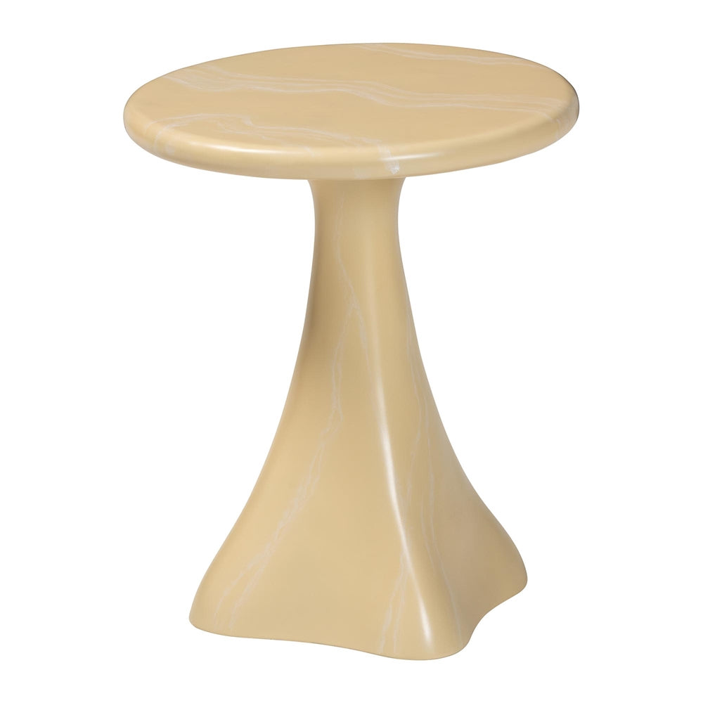 Aponi Marbled Resin End Table - Sculptural Side Table with Round Top and Pedestal Base, Modern Contemporary Statement Furniture, Cream