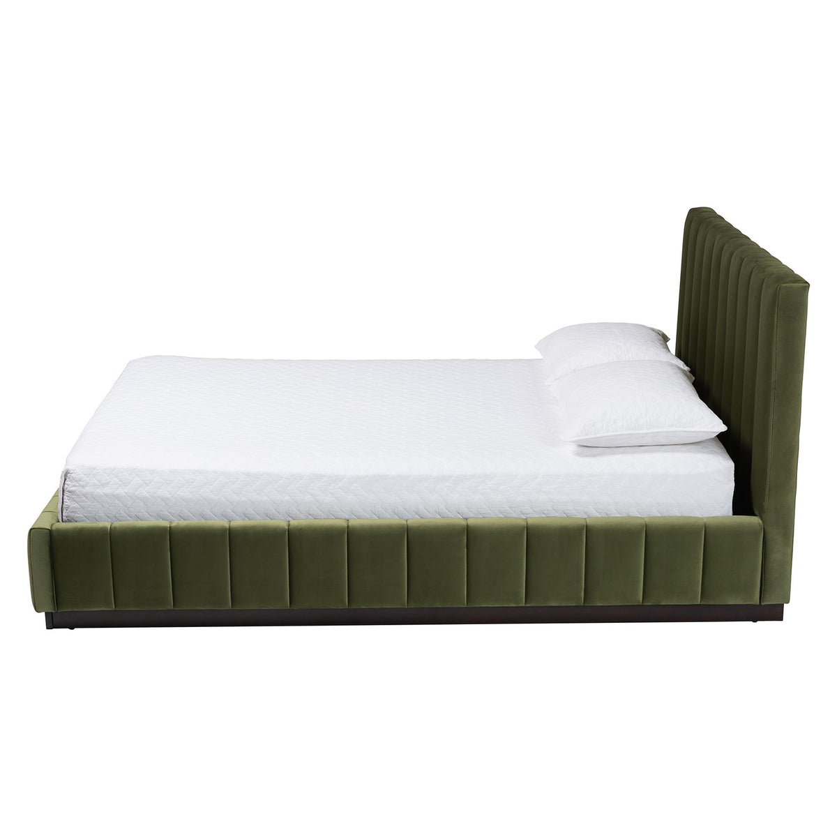 Granger Velvet Upholstered Platform Bed with Channel Tufted Headboard, Modern Low Profile Bed Frame, Moss Green, Queen