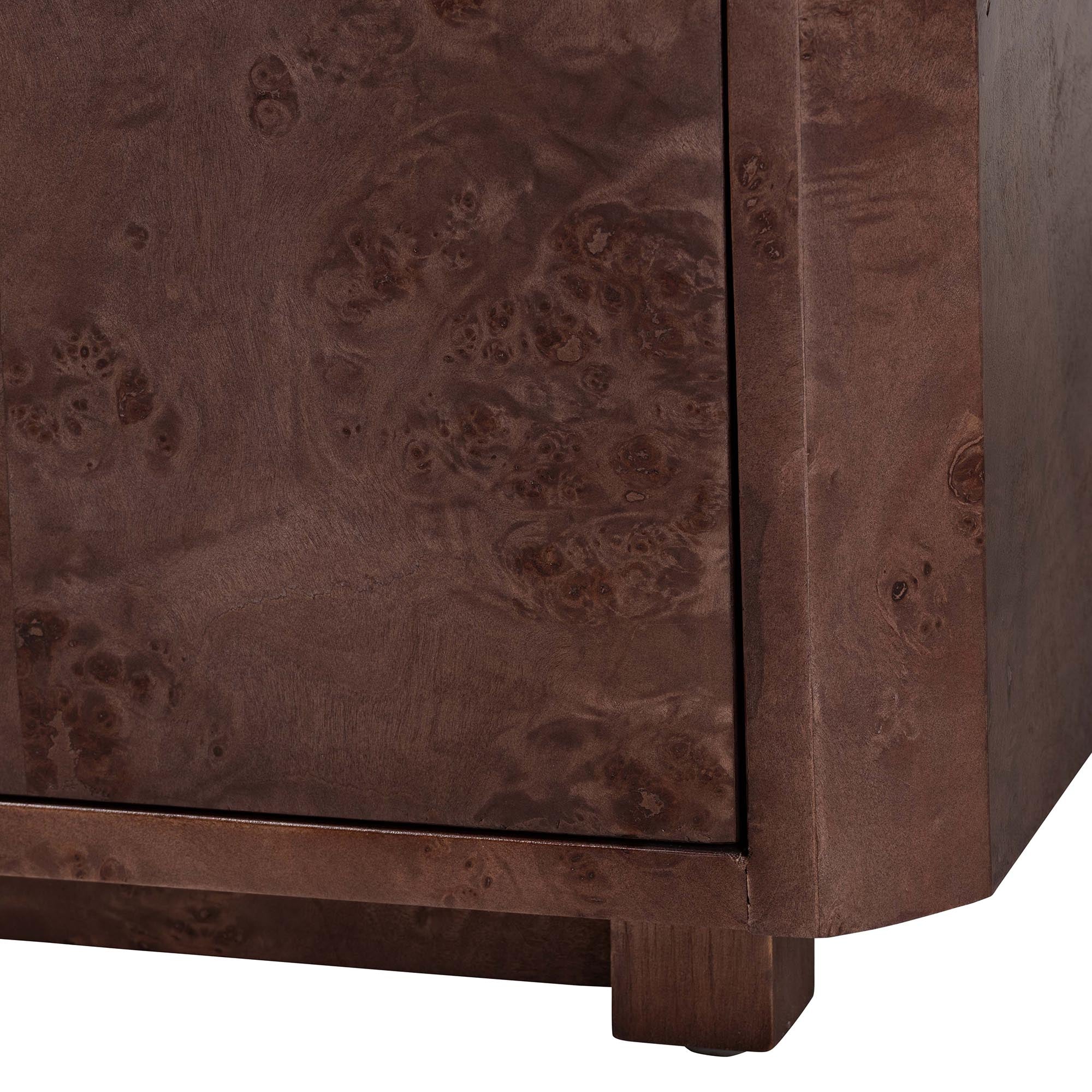 Valora Real Burl Wood Storage Cabinet in Dark Walnut Brown - Modern Accent Cupboard with Double Doors and Brass Handles, Elegant Sideboard for Living Room, Entryway or Dining Area