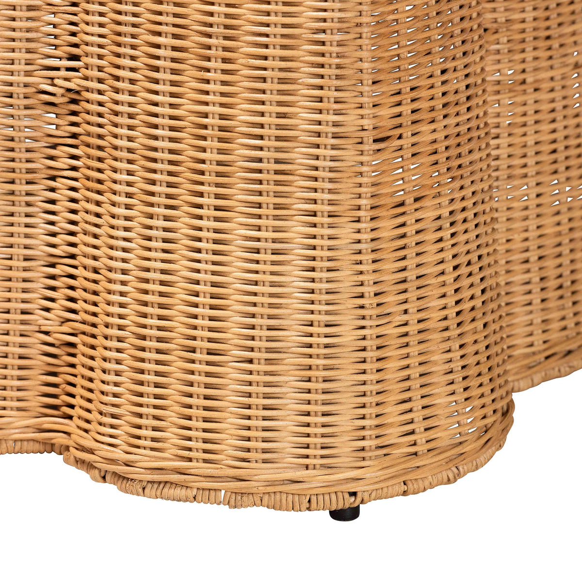 Palm Scalloped Rattan Coffee Table - Handwoven Wicker Rectangle Accent Table for Living Room