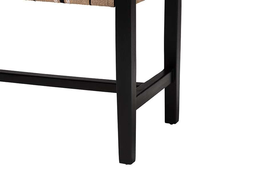 bali & pari Prita Woven Paper Loom Bench with Mahogany Wood Frame - Handcrafted Accent Seating for Dining Room or Entryway, Black