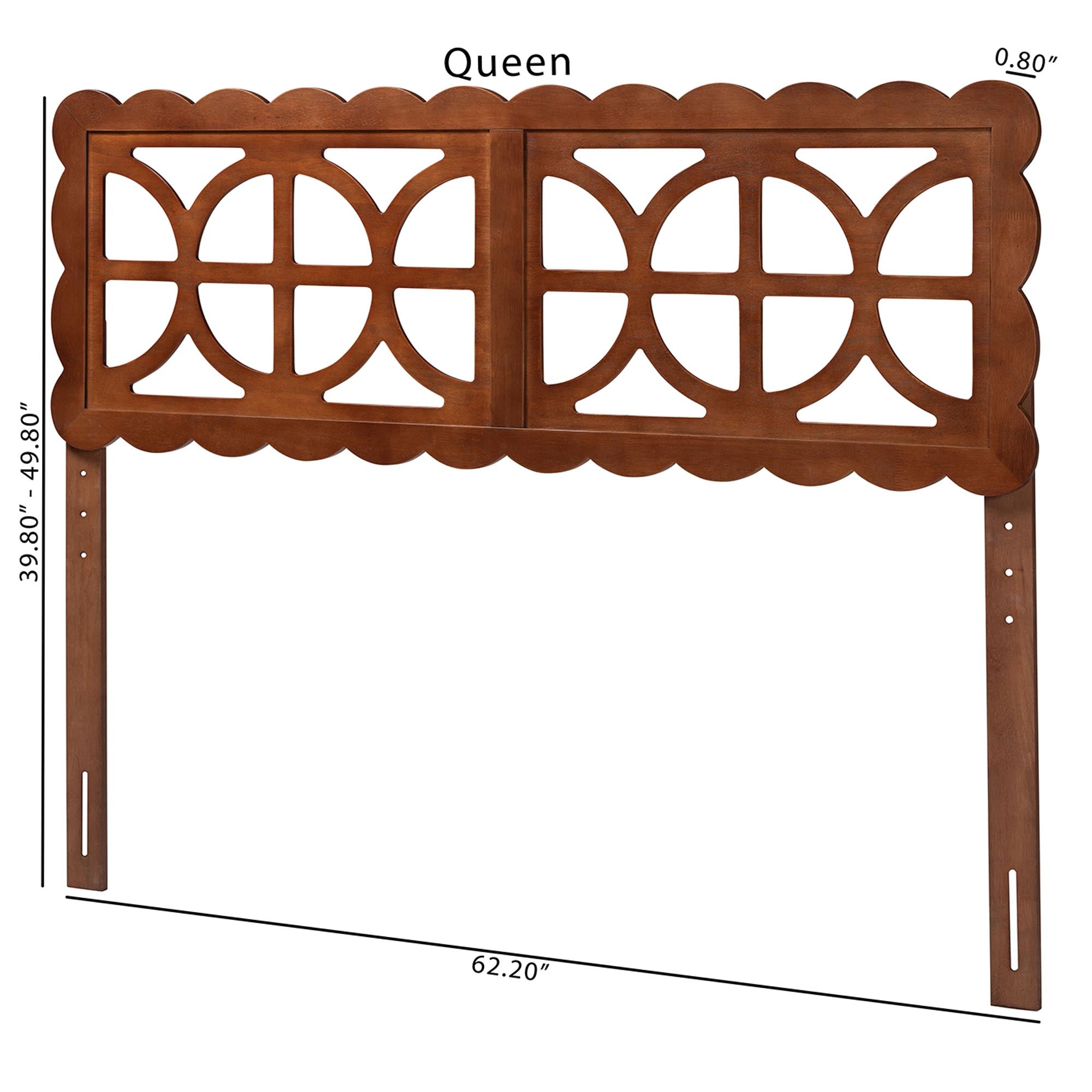 Nansen Wood Headboard with Scalloped Frame - Geometric Cutout Decorative Panel for Bed Frame, Modern Coastal Bedroom Accent with Adjustable Height, Queen, Walnut