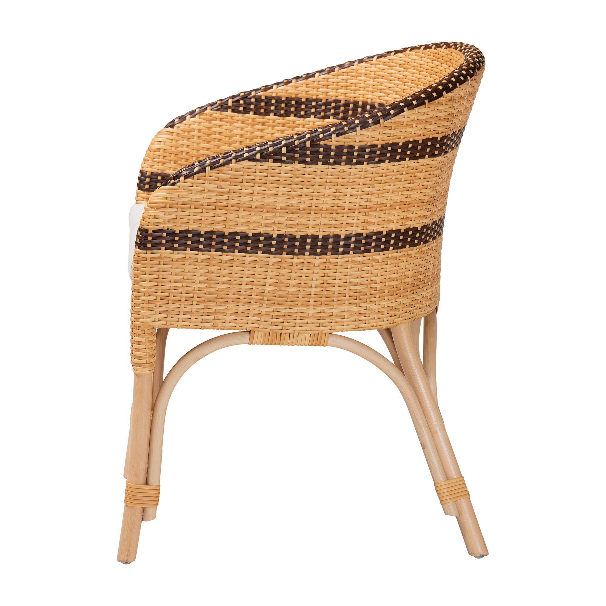 bali & pari Elma Rattan Dining Chair with Cushion - Barrel-Back Accent Chair with Synthetic Woven and Natural Rattan Frame, Boho Coastal Style Seating for Dining or Living Room