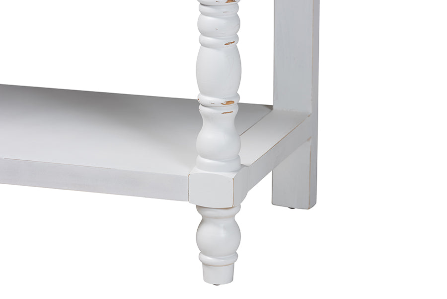 Rafferty Distressed Console Table - Vintage-Inspired White Accent Table with Ornate Carved Apron and Lower Shelf, Classic Entryway or Sofa Table