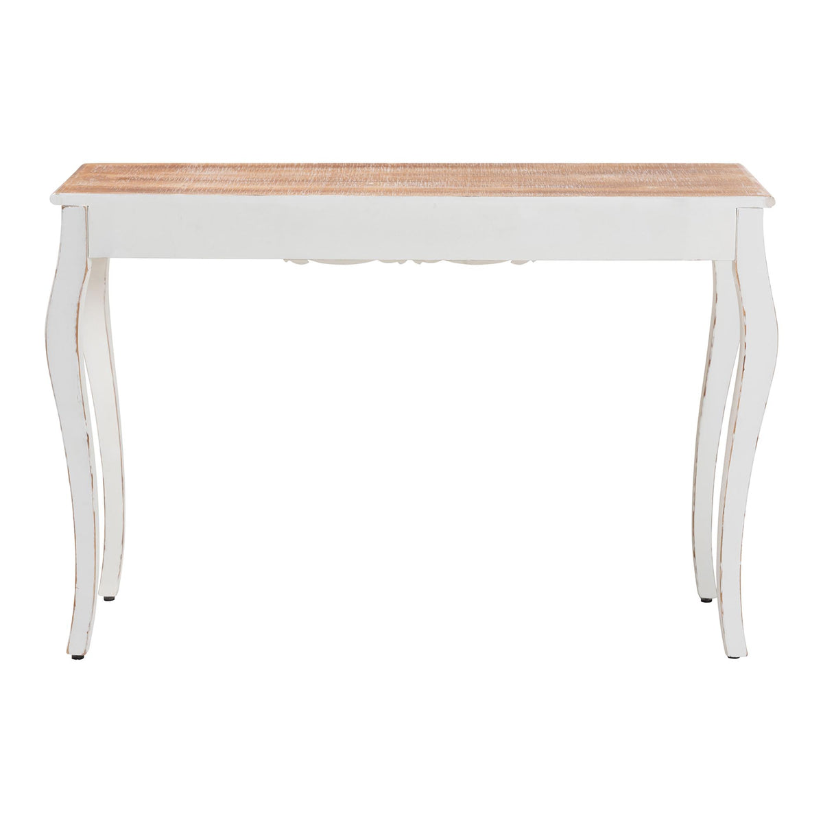 Riquin Distressed Wood Console Table - Carved Wood Accent Table with Floral Motif and Two-Tone Finishing