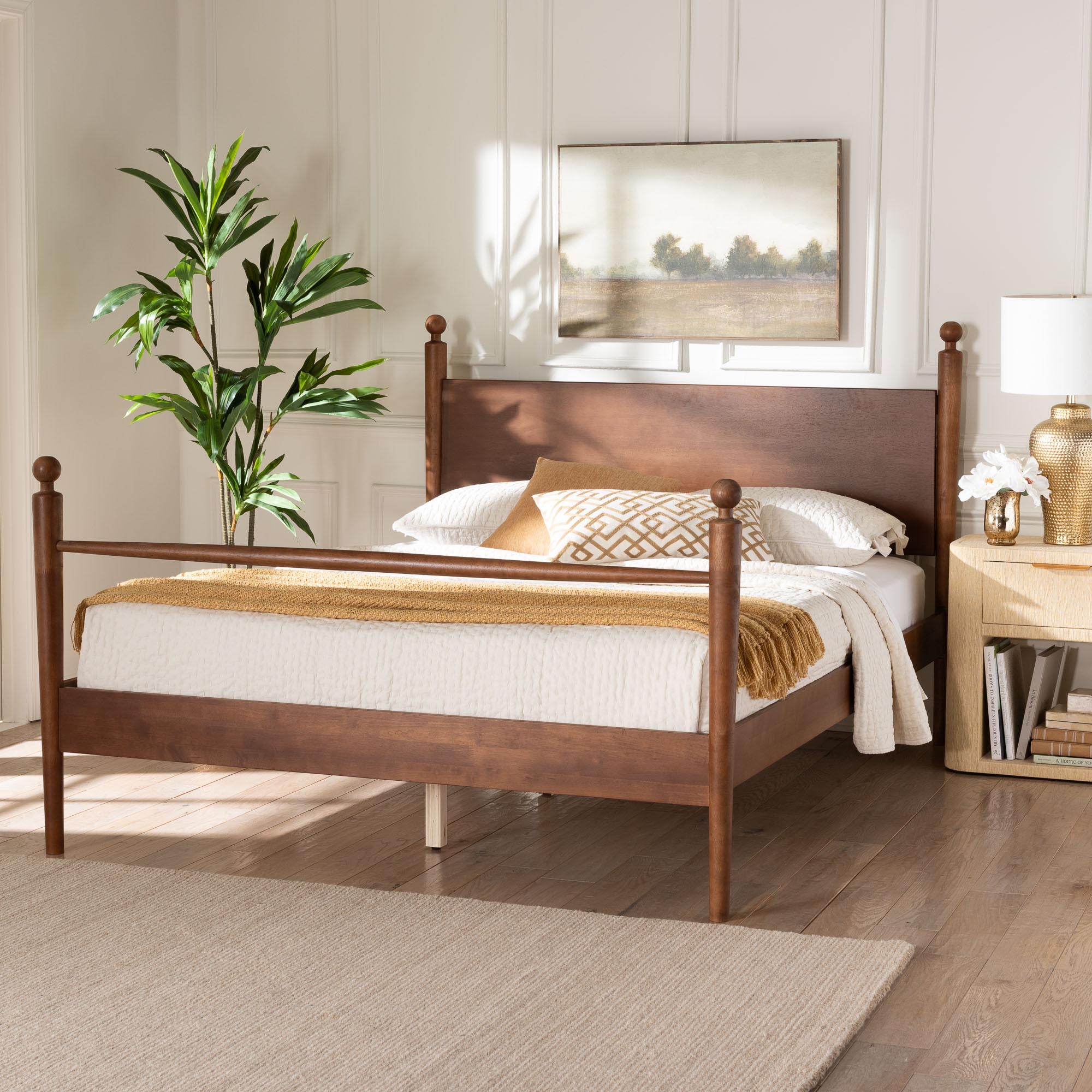 Gianetta Wood Platform Bed - Traditional Poster Bed Frame with Panel Headboard and Low Profile Footboard, Classic Bedroom Furniture, Queen