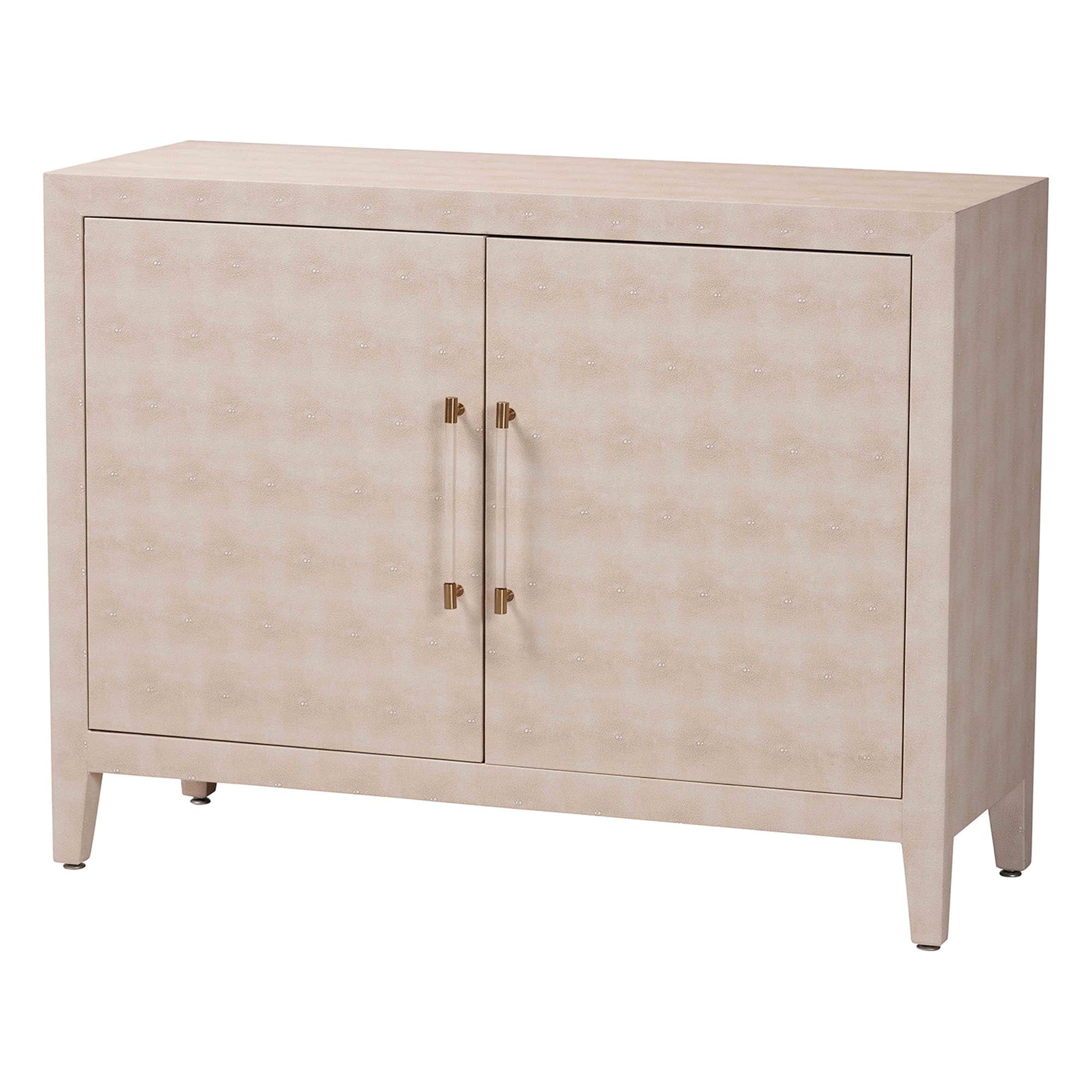 Nira Faux Shagreen Storage Cabinet - Contemporary 2-Door Accent Sideboard with Sleek Metal Handles, for Entryway or Living Room